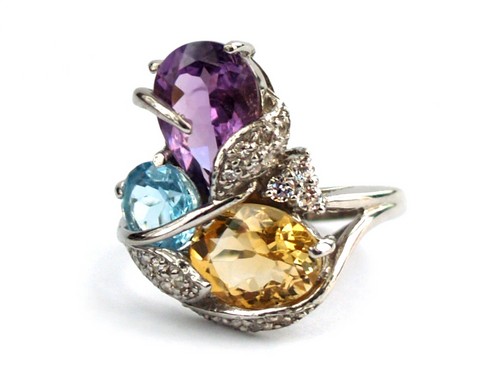 Ring 925 Silber Edelstein Schmuck Cocktailring Multicolor handgefertigt