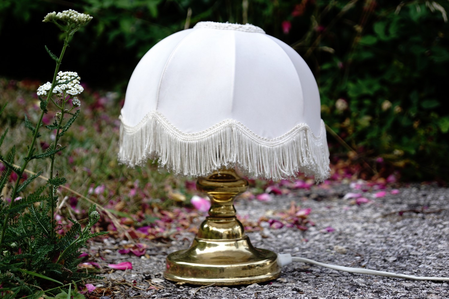 Tischleuchter Messing Fransenlampenschirm Tischlampe 2 Stk. Vintage Pärchen