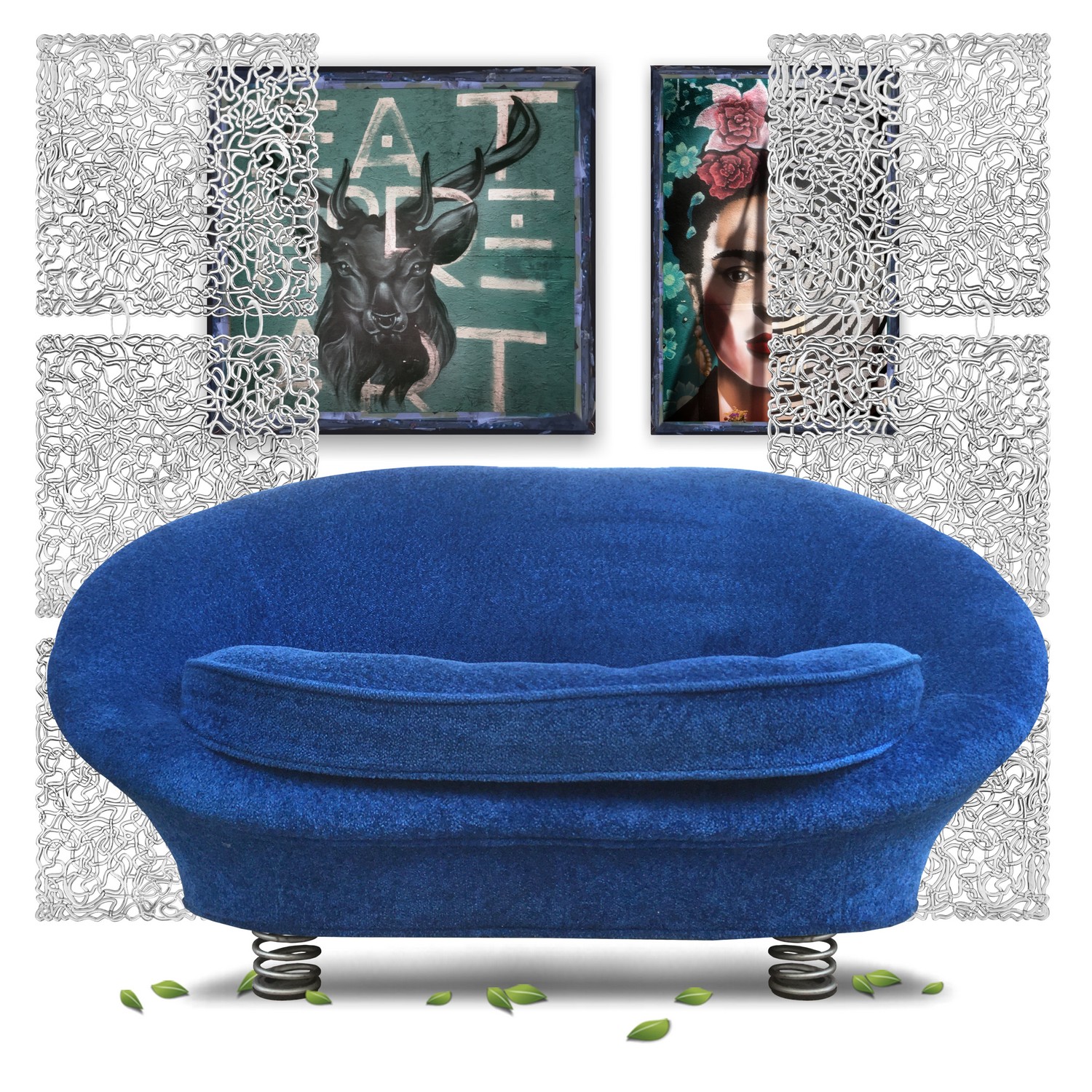 Bretz Sofa Pool Couch Zweisitzer blau Cultsofa Kräuselvelours