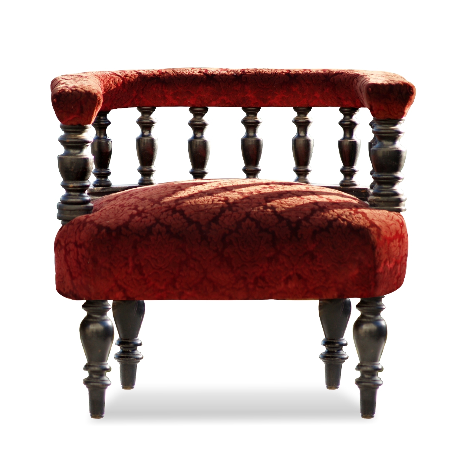 Antiker Sessel Sprossen Rundlehne Baluster Stuhl Captains Chair noir Antiker Stuhl schwarz rot