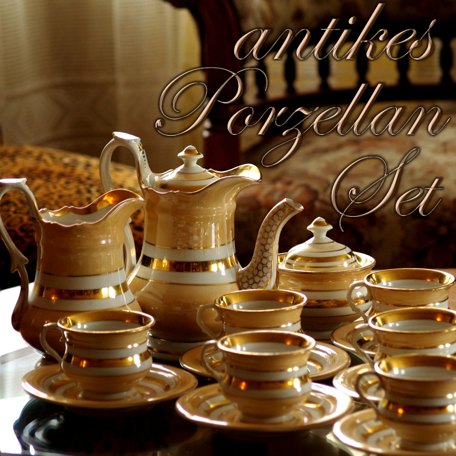 Antikes KAFFEE Komplettset golden BIEDERMEIER Böhmen antikes Kaffeeset