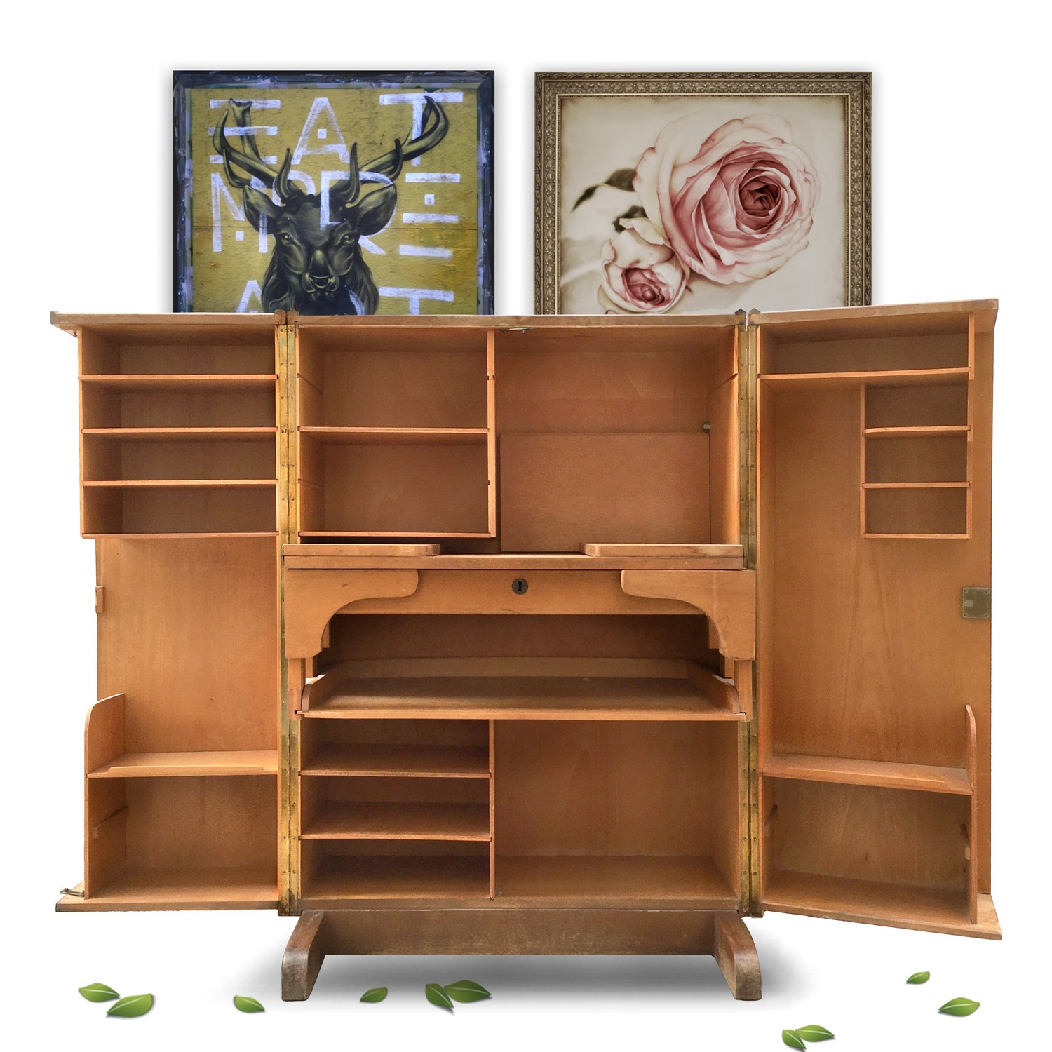 Hausbüro Schrankbüro antik Vollholz Vintage Schrank Büroschrank Möbel 60er-Jahre Midcentury Schreibmeier Schreibmayer Schreibmayr Wien