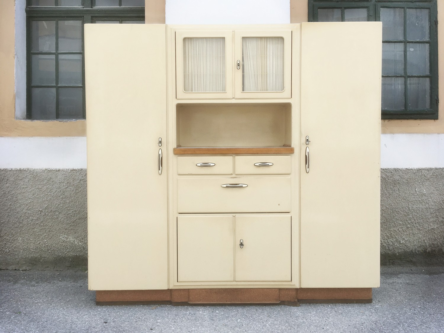 Küchenschrank Vintage creme Schüttenregal Vitrine Küche Vollholz Buffet Kredenz