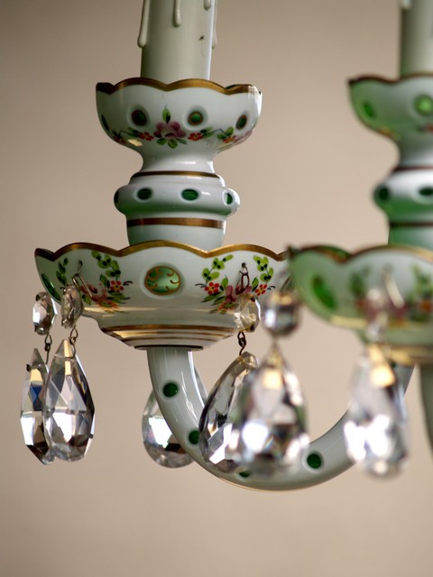 Vintage Wandlampe Wandleuchte böhmisches Kristallglas grün weiß antiker Leuchter Vintage Wandlampe Wandleuchte böhmisches Kristallglas grün weiß antiker Leuchter