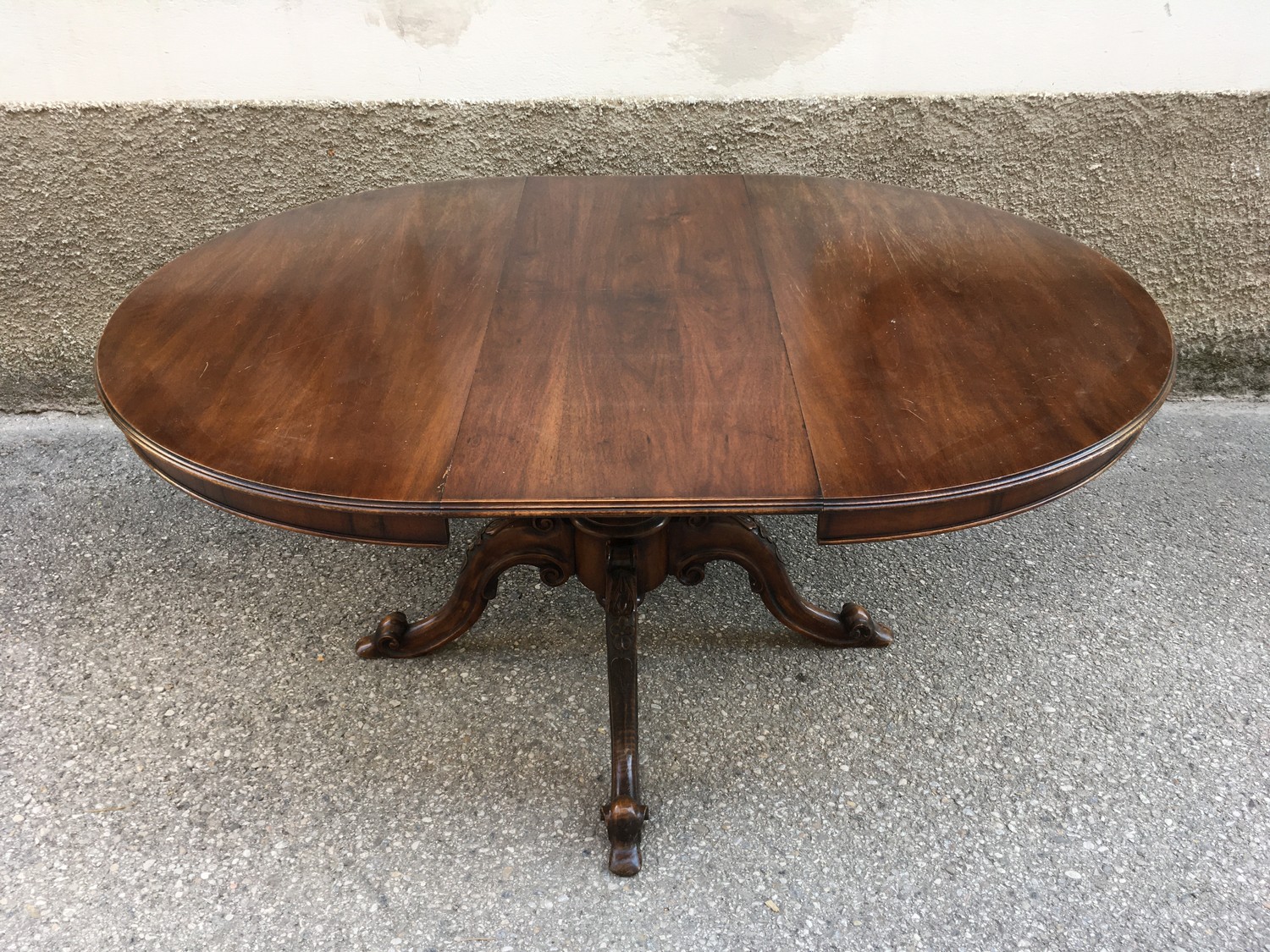 Tisch Esstisch Salontisch rund ausziehbar Einlegeplatte antik Säulenfuß