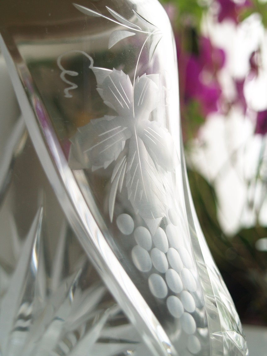 Karaffe antik Bleikristall Metall silberne Montur Sieb