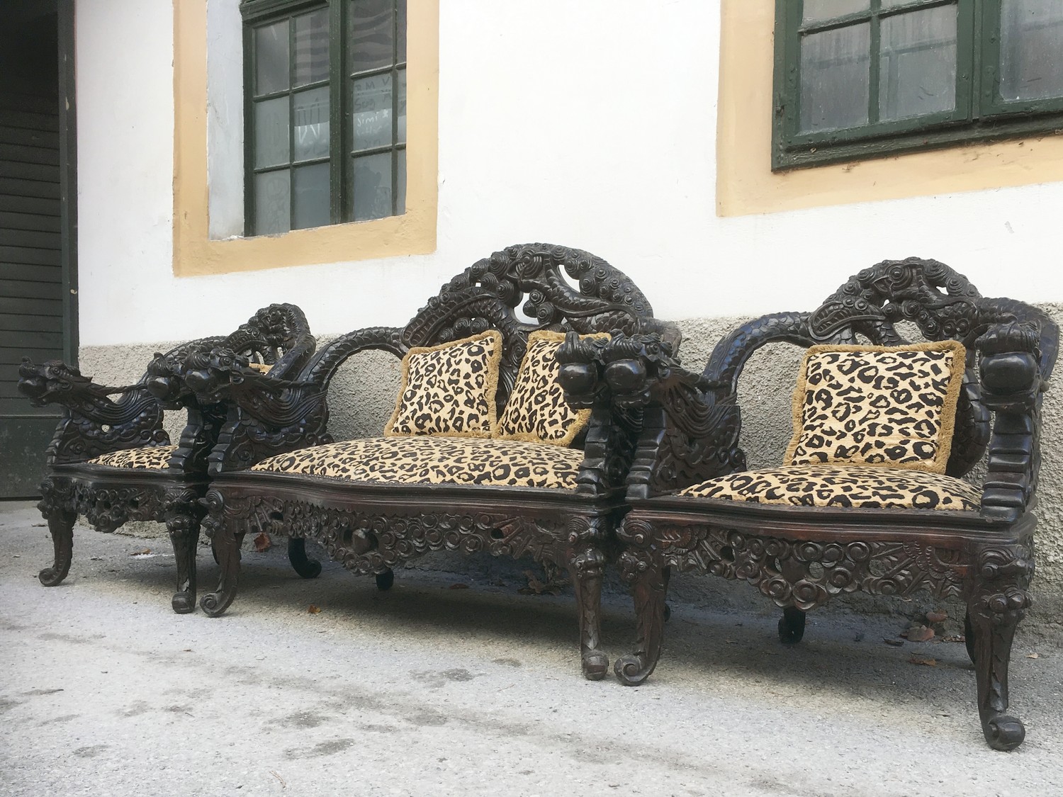 Sofa China Möbel Bench beschnitzt antik Loveseat Drachen Sitzbank Asiatika