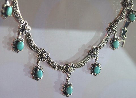 Collier Halskette 925 Silber Handarbeit Smaragd