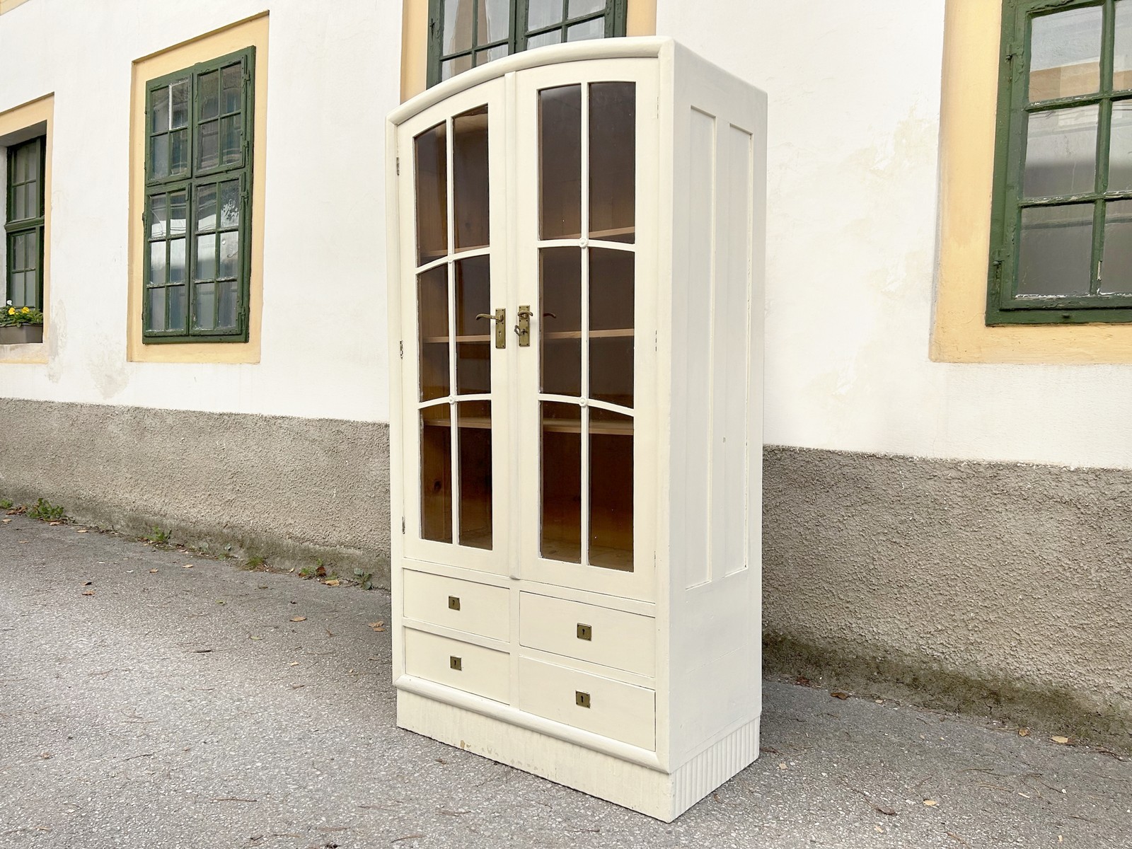 Antike Jugendstil vitrine Massivholz Möbel shabby chic Schrank Antiquität Küchenschrank