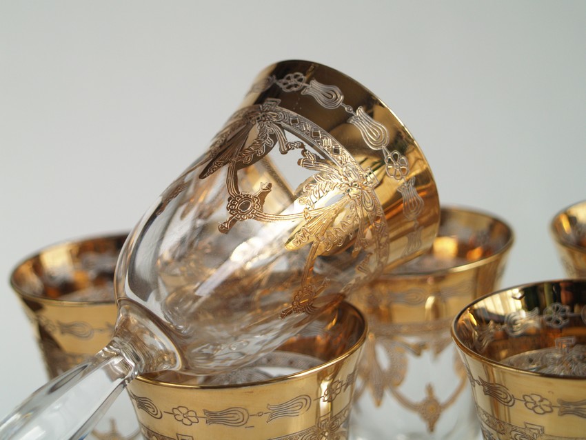 Likörgläser Goldrand 24K Empire Girlanden Murano