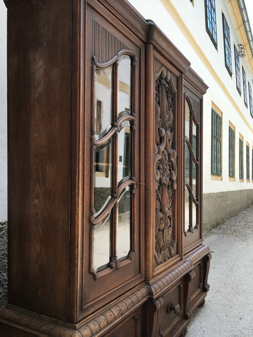 antiker Schrank Barock Vitrine JUGENDSTIL facettierte Gläser Bücherschrank