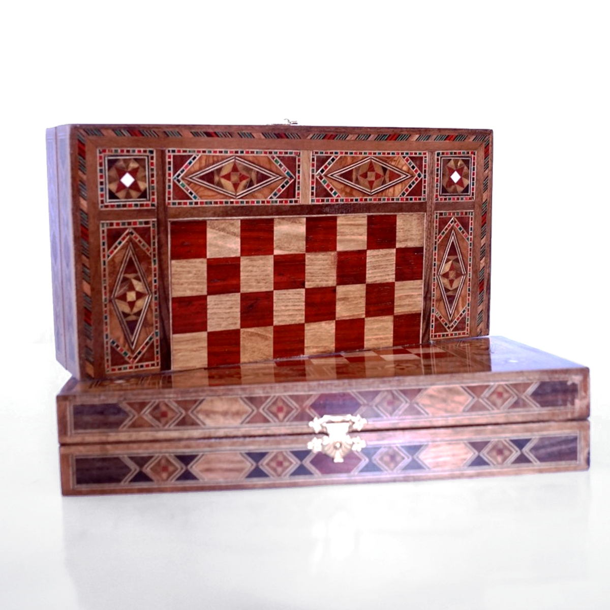 Reiseschachbrett Vollholz Intarsien klappbar neuwertig