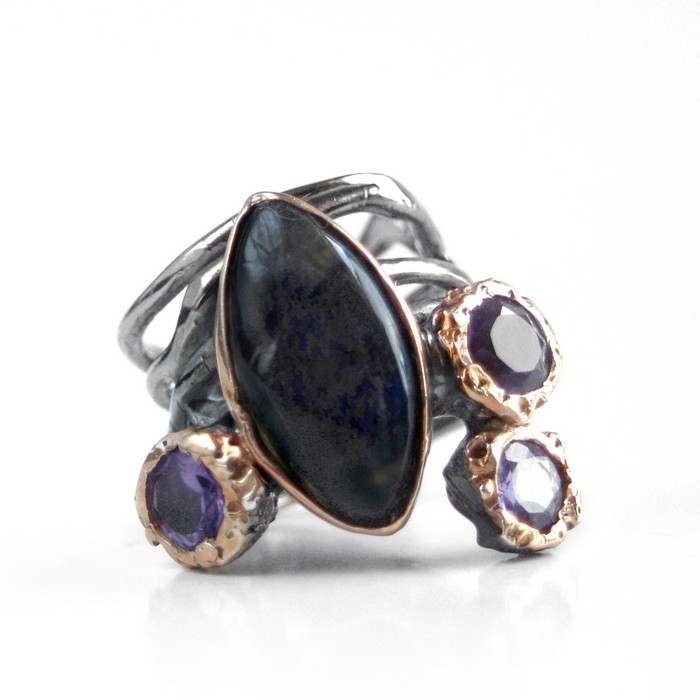 Ring 925 Silber Edelsteine Labradorit Amtethyst Schmuckdesign handgefertigt