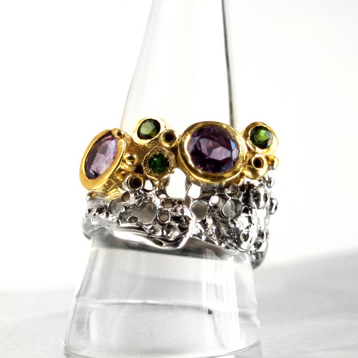 Ring 925 Silber Edelstein multicolor Chromdiopsid Schmuck handgefertigt