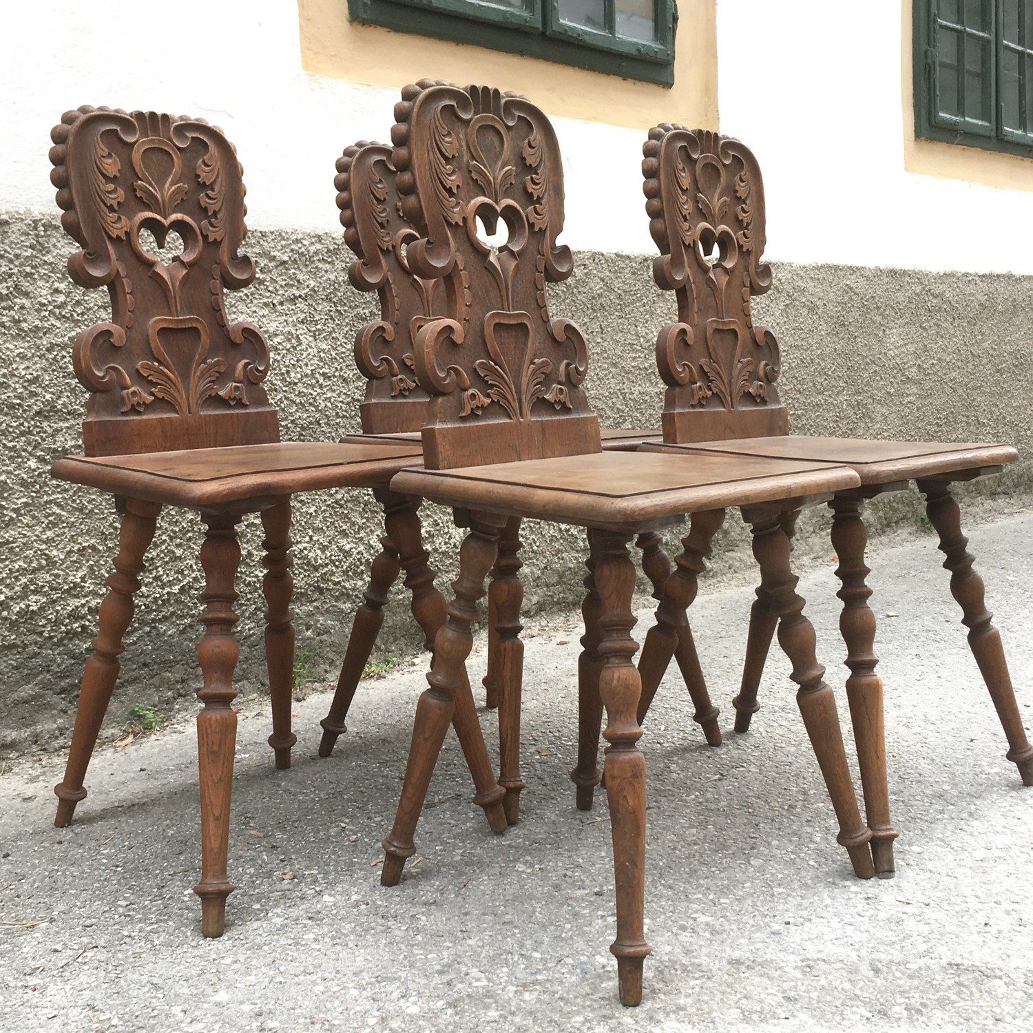Brettstuhl Sessel Stuhl antik Bauernstuhl Bauernsessel Eiche massiv Set