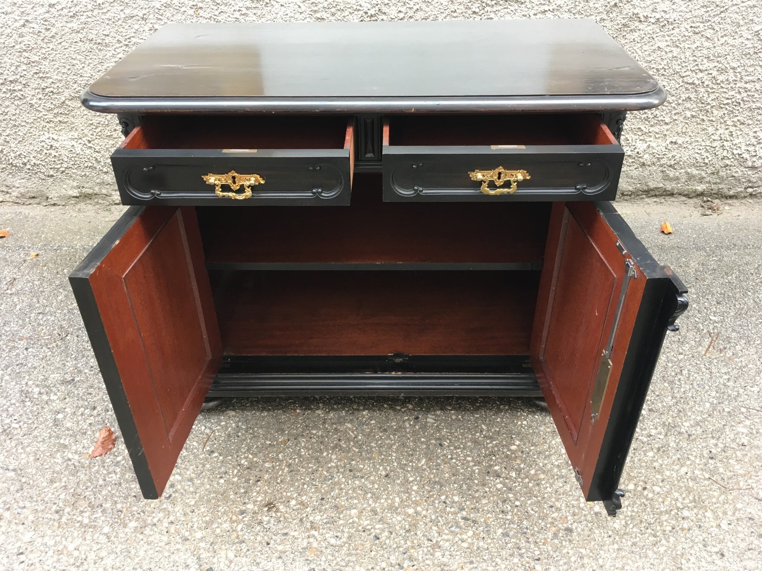 Kommode antiker noir Schrank schwarz Vollholz Möbel Gründerzeit