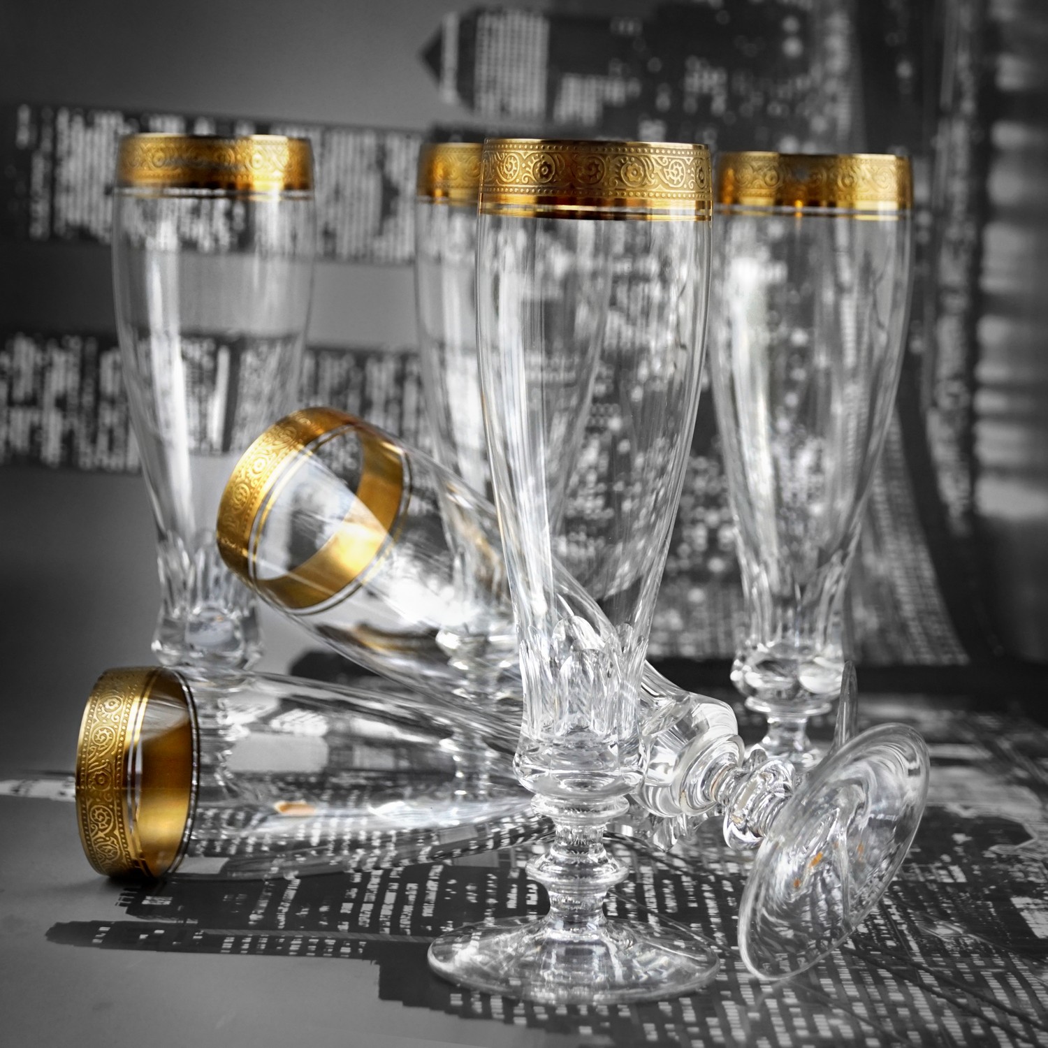 Sektgläser Goldrand Kristallgläser Champagnerflöten Theresienthal Vintage Bleikristall