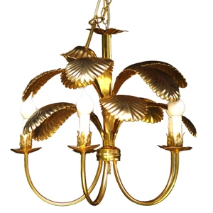 goldener LUSTER Kolonialstil Palmeblätter Leuchter Palme Luster golden Metall Blätter