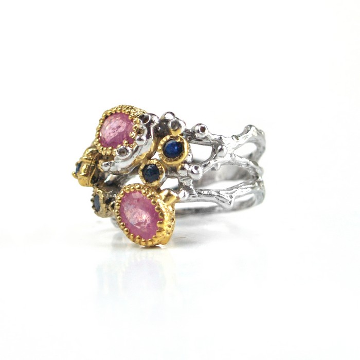 Silberring 925 Edelsteine Rubin handgefertigt vergoldet