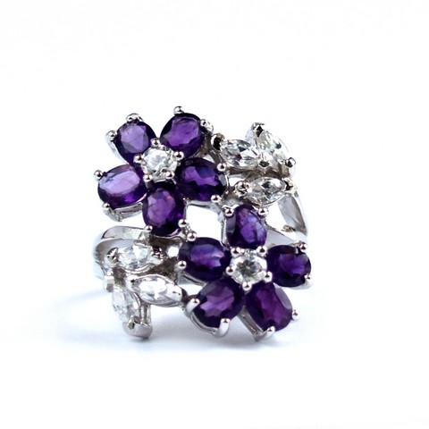 Ring 925 Silber Amethyst und Zirkonia Edelsteine Schmuck