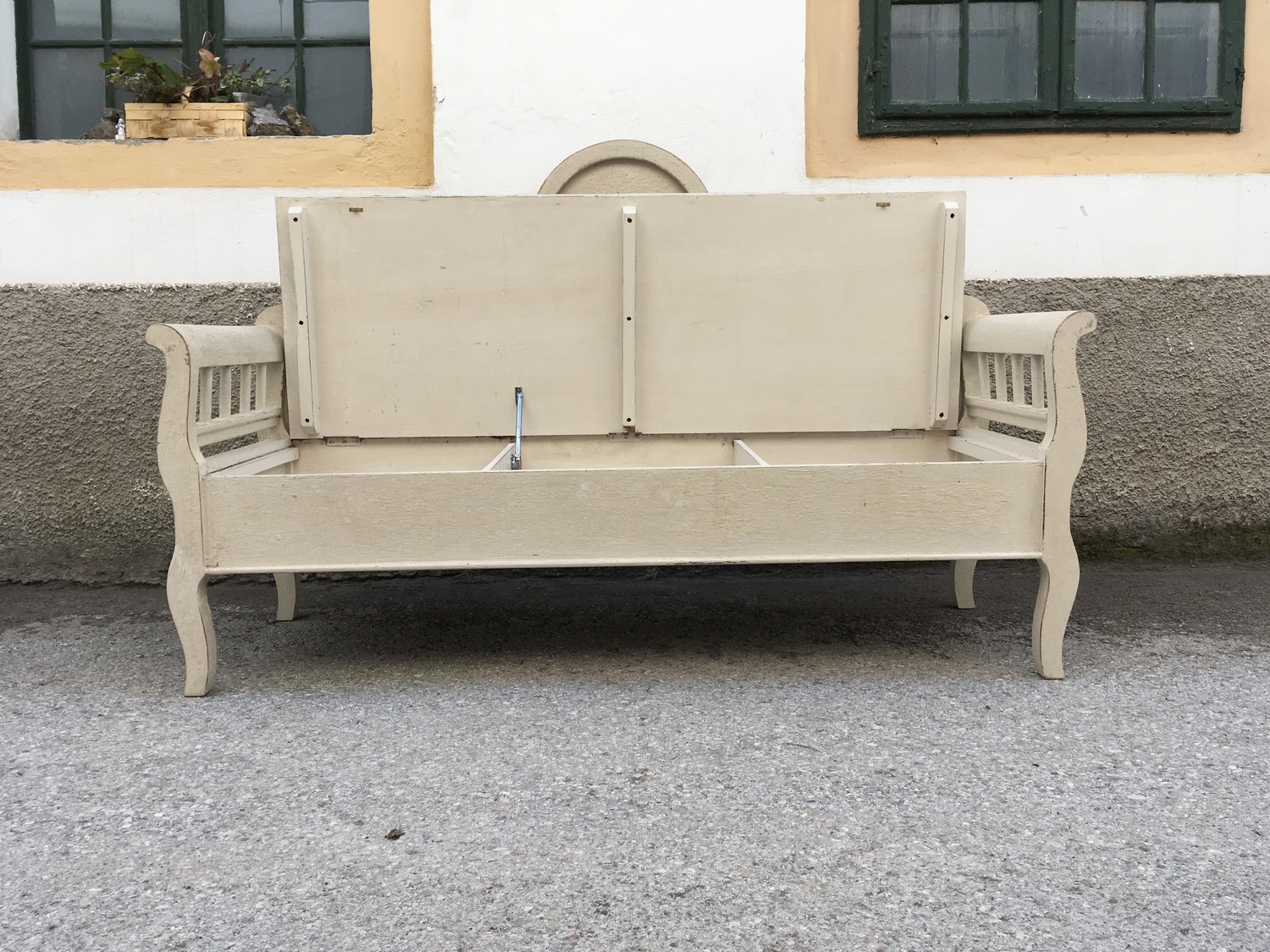 Truhenbank Sitzbank Impressionen Shabby Chic cremefarben Mango massiv