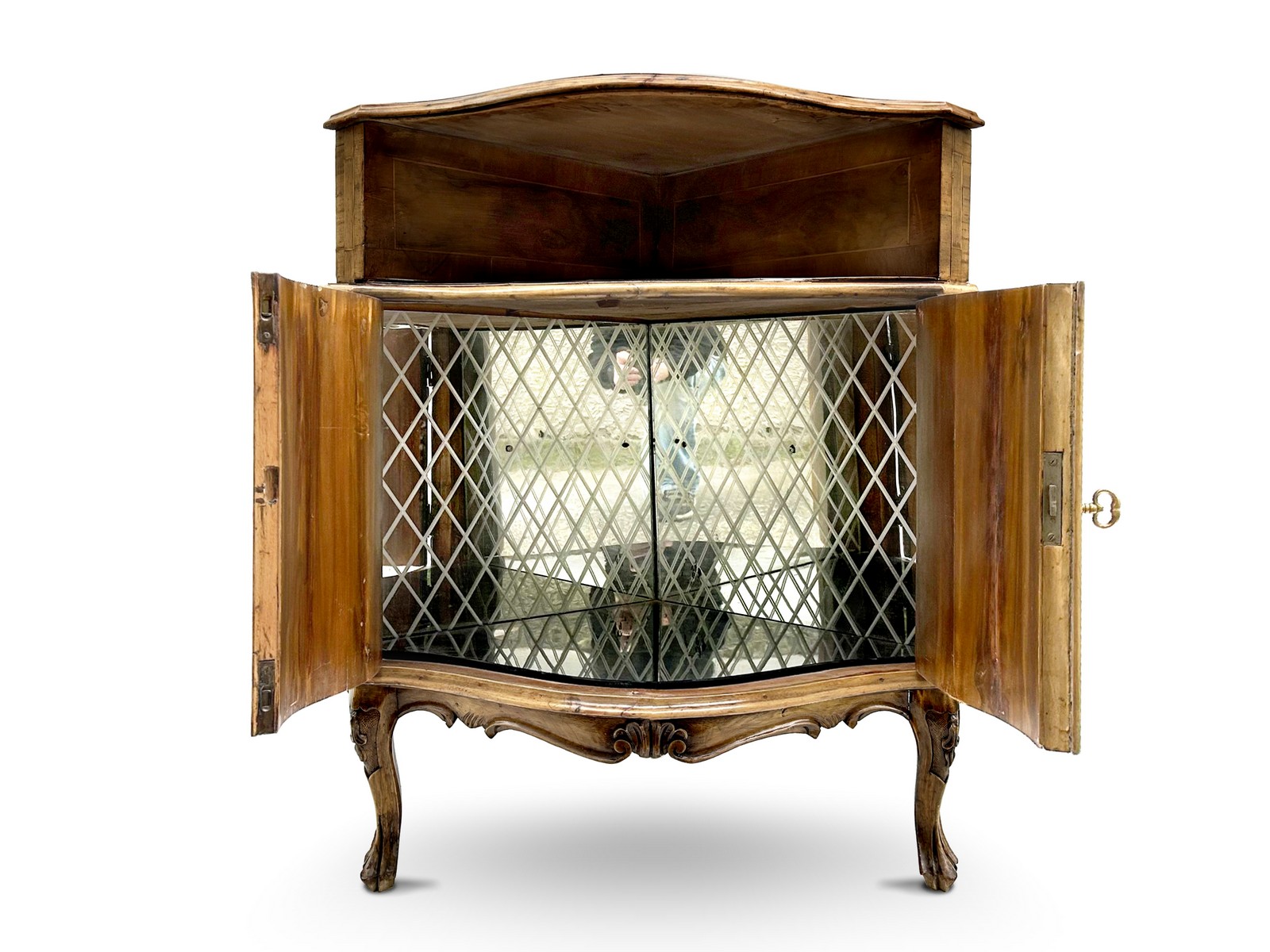 Antike Eckkommode Barockstil florale Intarsien Barschrank