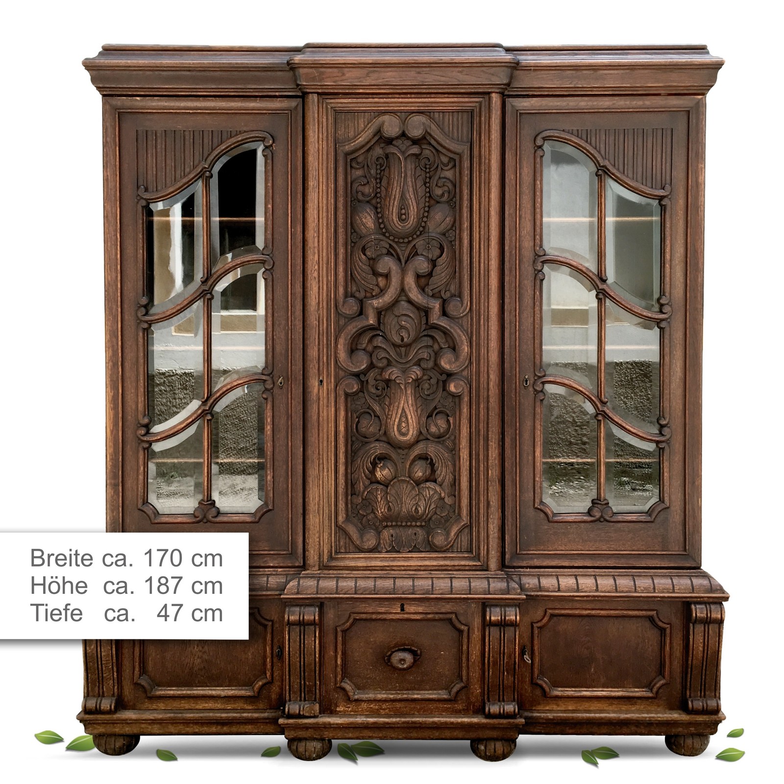 antiker Schrank Barock Vitrine JUGENDSTIL facettierte Gläser Bücherschrank