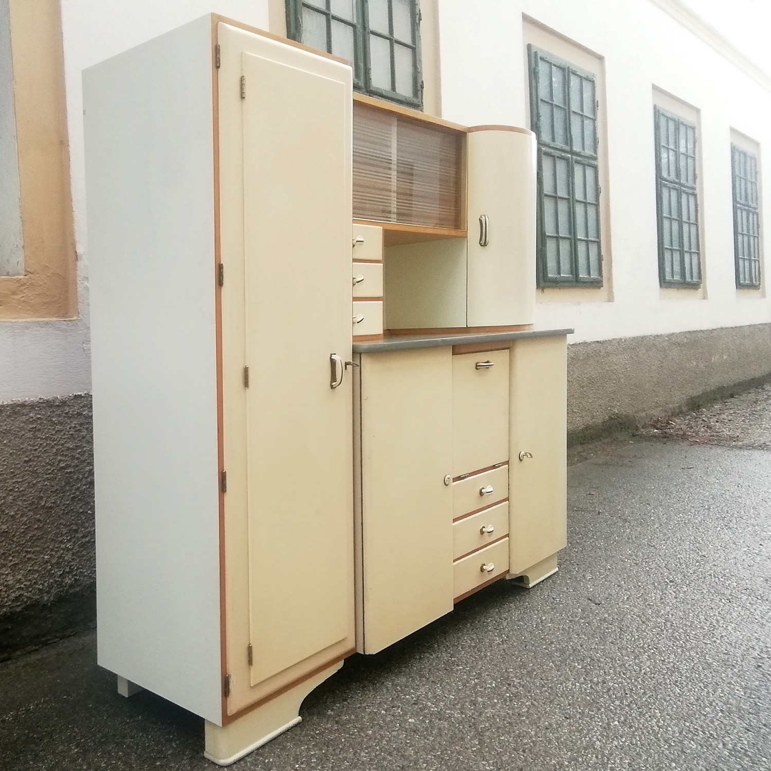 Küchenschrank antiker Schrank creme Vintage Kredenz Geheimtüre