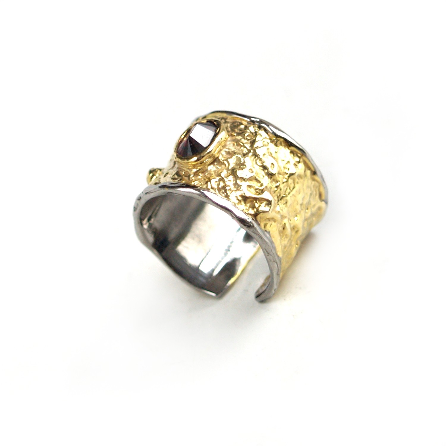 Ring 925 Silber Edelstein Granat vergoldet handgefertigt Einzelstück