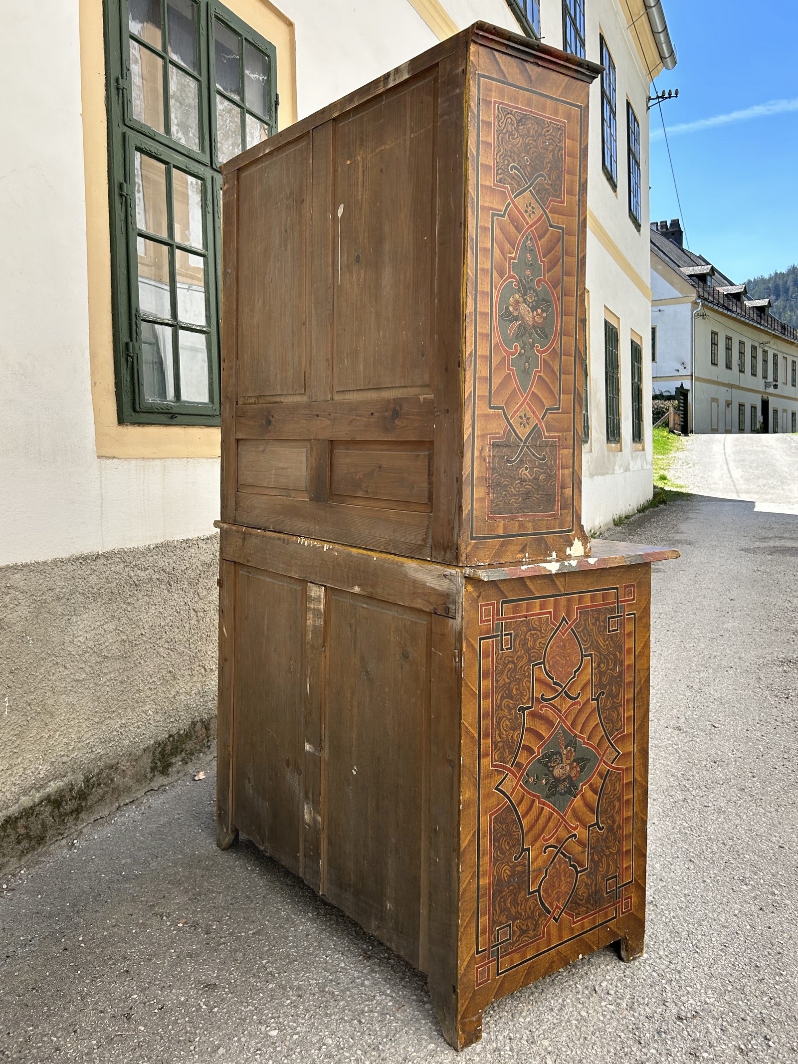 Buffetschrank Kredenz Bauernmalerei bemalt antik Aufsatzschrank Landhausstil Schrank