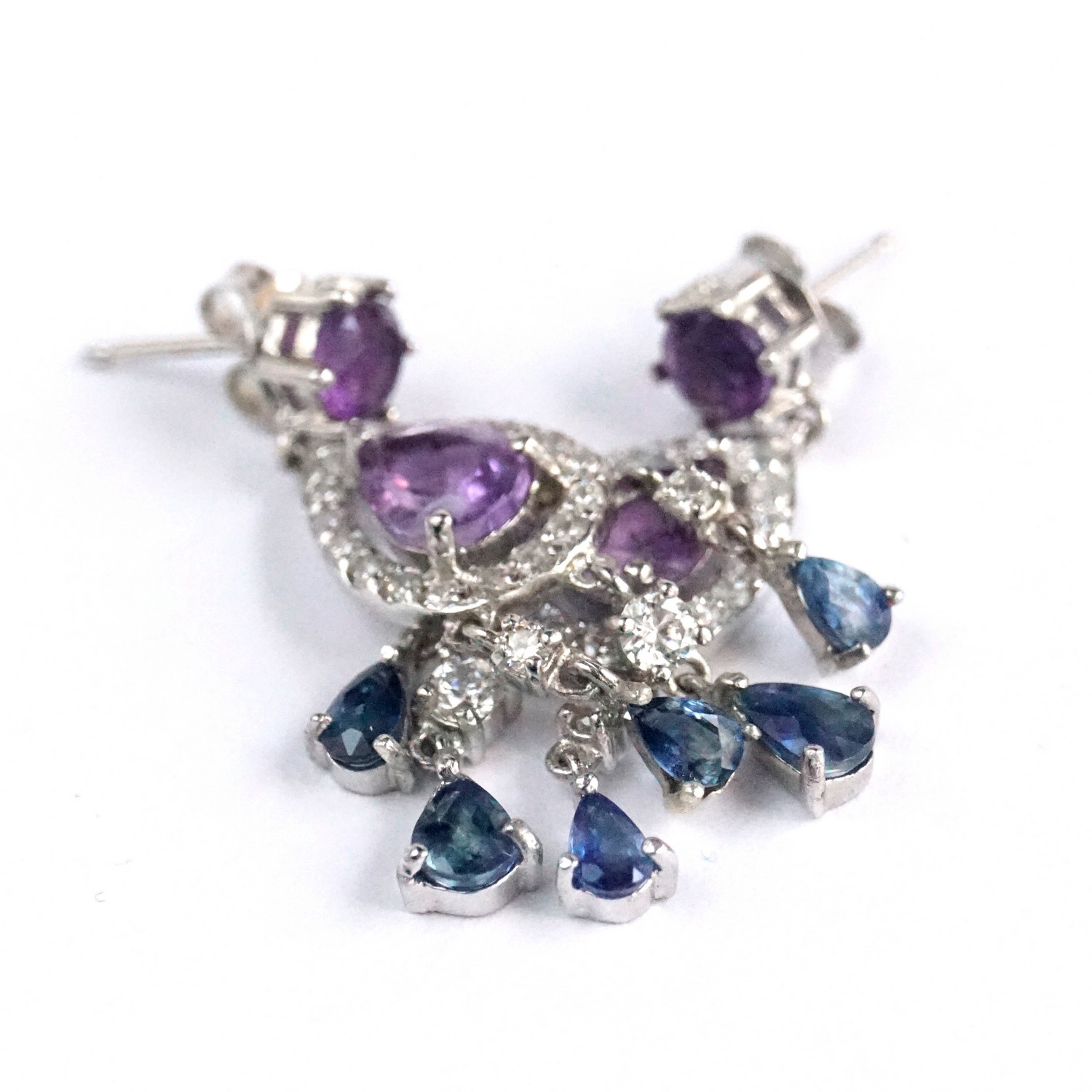 Ohrstecker Silber 925 Amethyst blaue Saphire Handarbeit