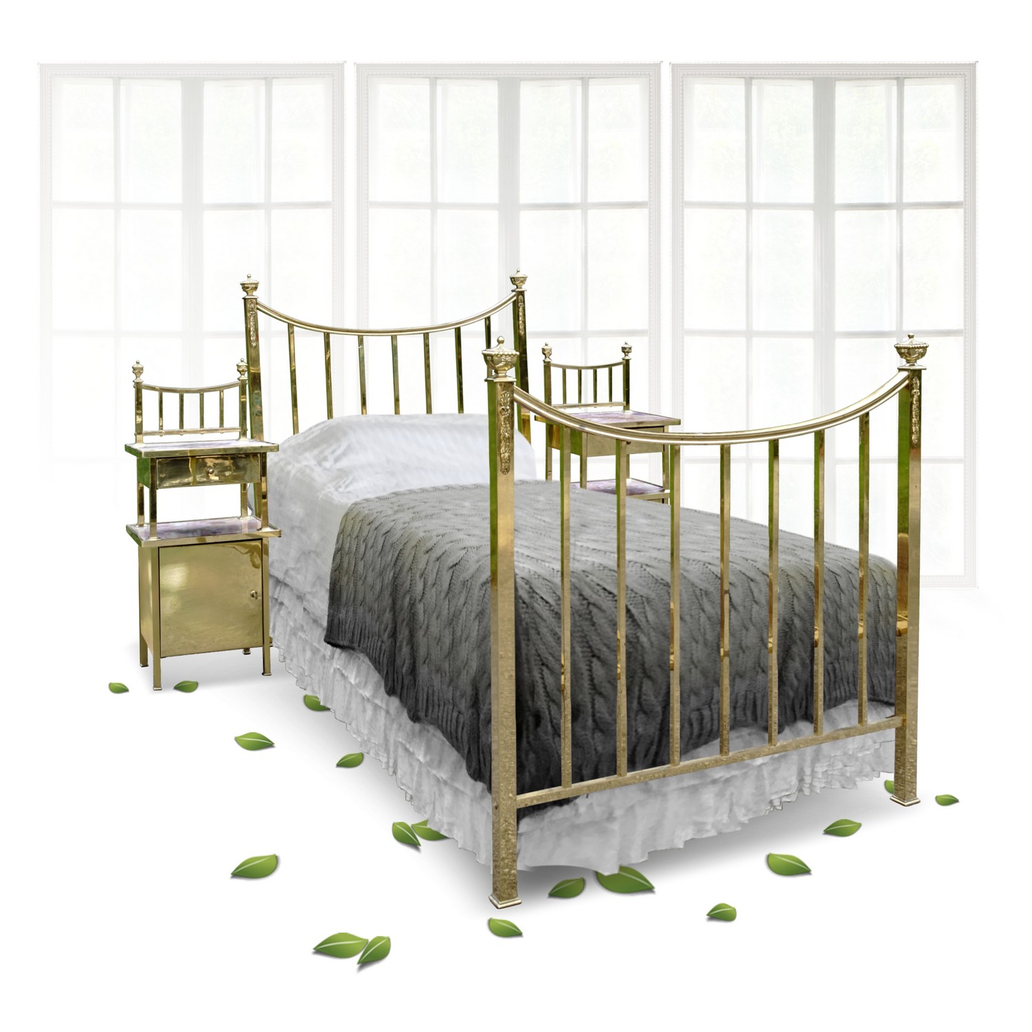 Bett Messingbett antik golden Messing Vintage mit Metallrost Bett Messingbett antik golden Messing Vintage mit Metallrost