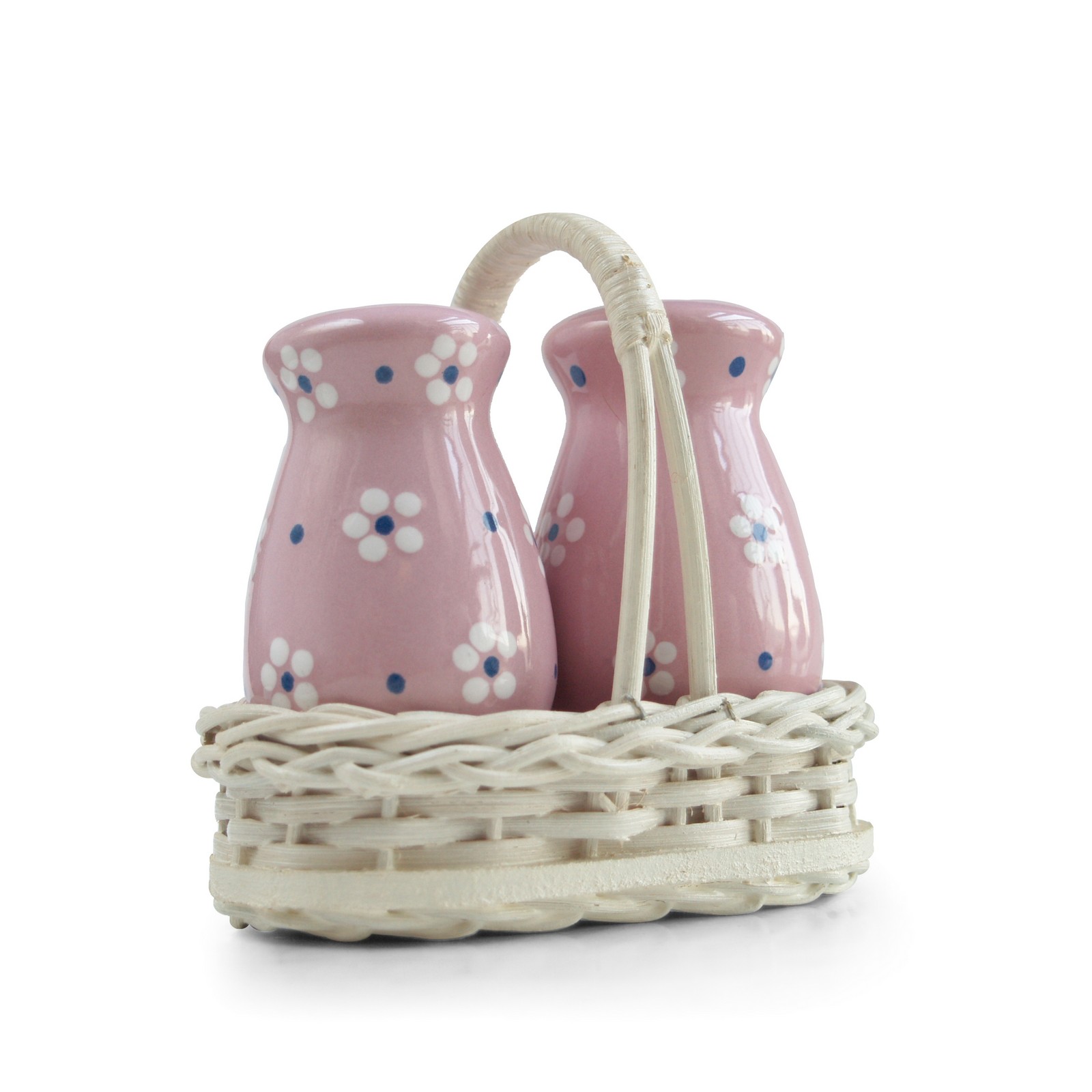 Salz- und Pfefferstreuer mit Korb Gmundner Keramik Dirndl rosa  Gmundnerkeramik Dirndlrosa Menage