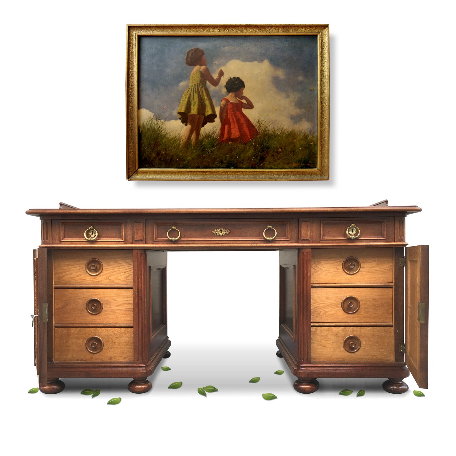 Schreibtisch Historismus antik restauriert groß Freisteher Herrenschreibtisch