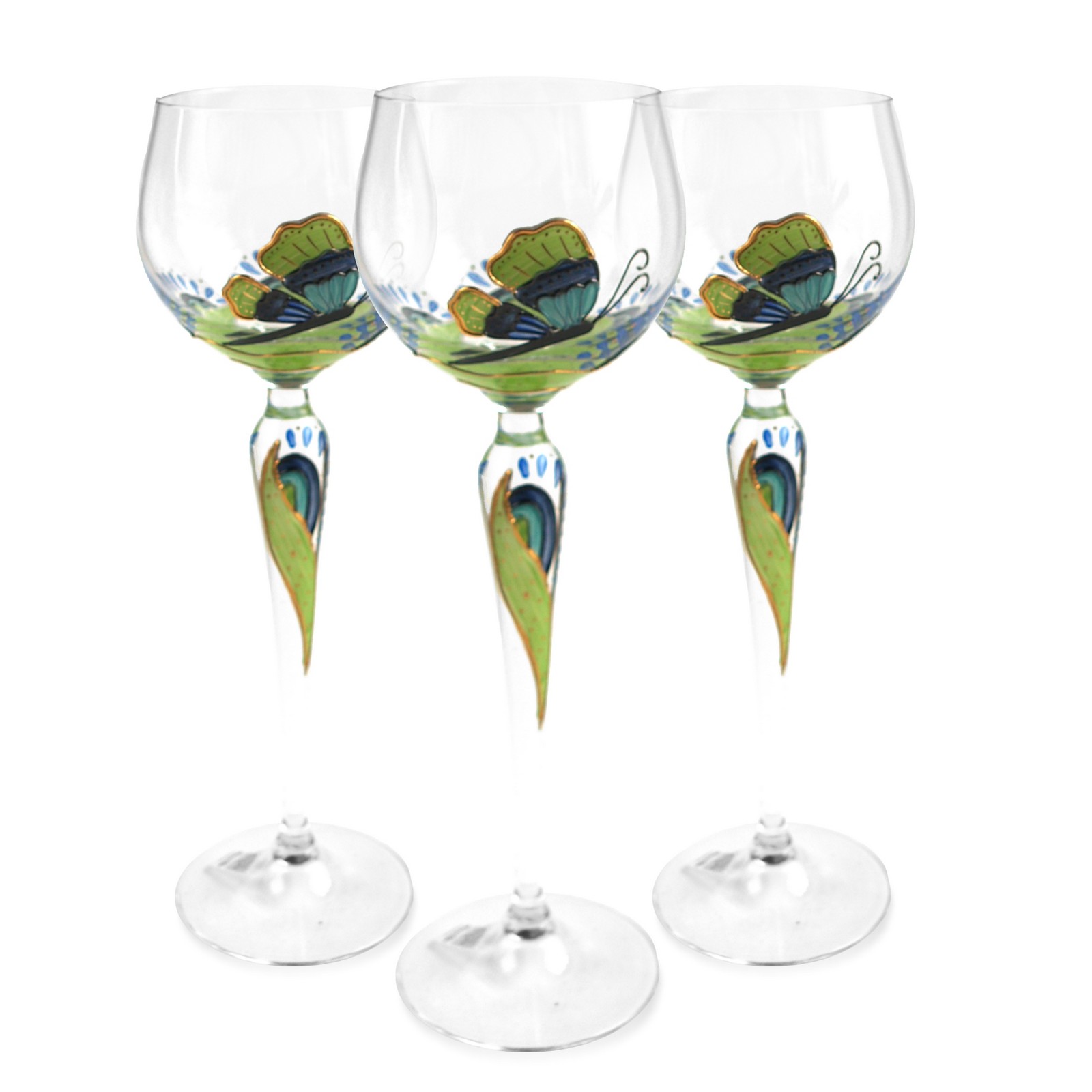 Weingläser Nagel TRAUMWELTEN Weinglas gold-grün Schmetterling Poesie Weingläser Nagel Traumwelten Poesie Schmetterling