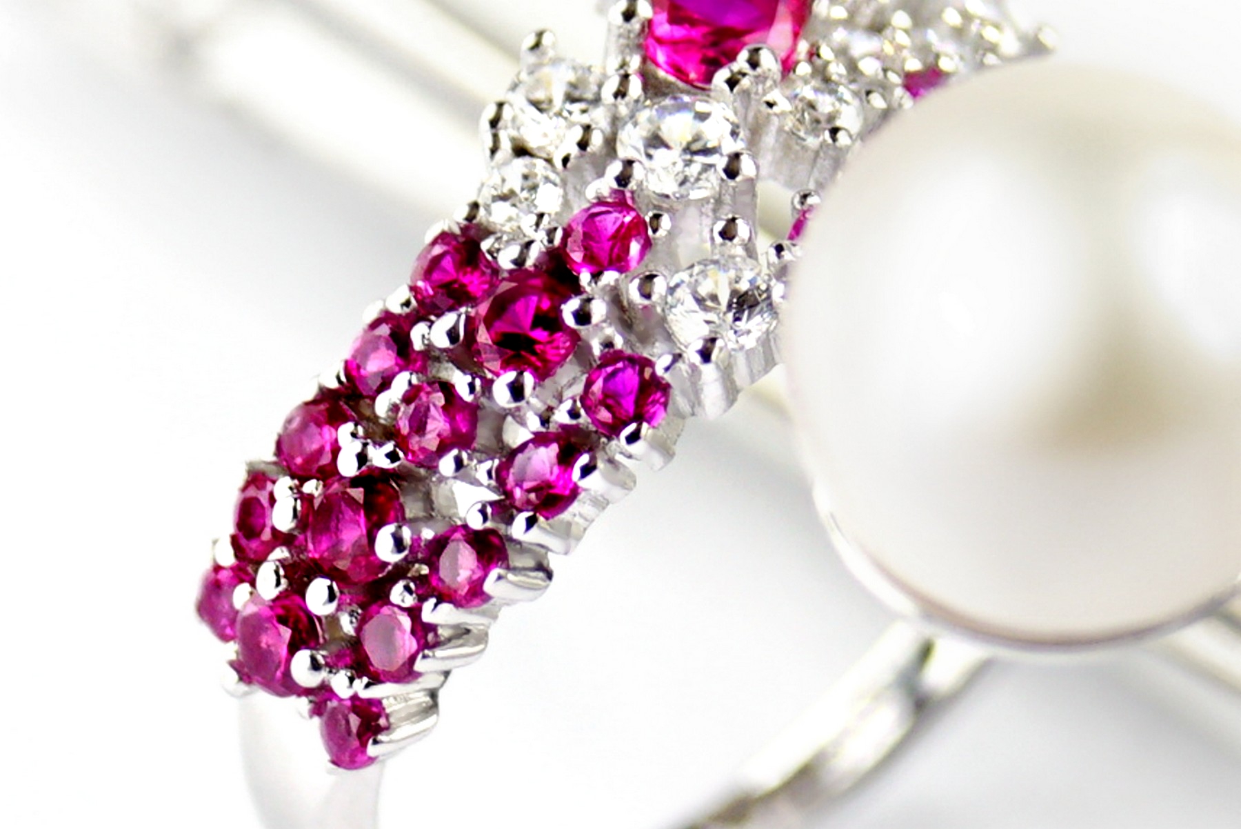 Exquisiter Multicolor Ring, Silber 925 Perlenring Edelsteine Granat 14 Karat Weißgold vergoldet