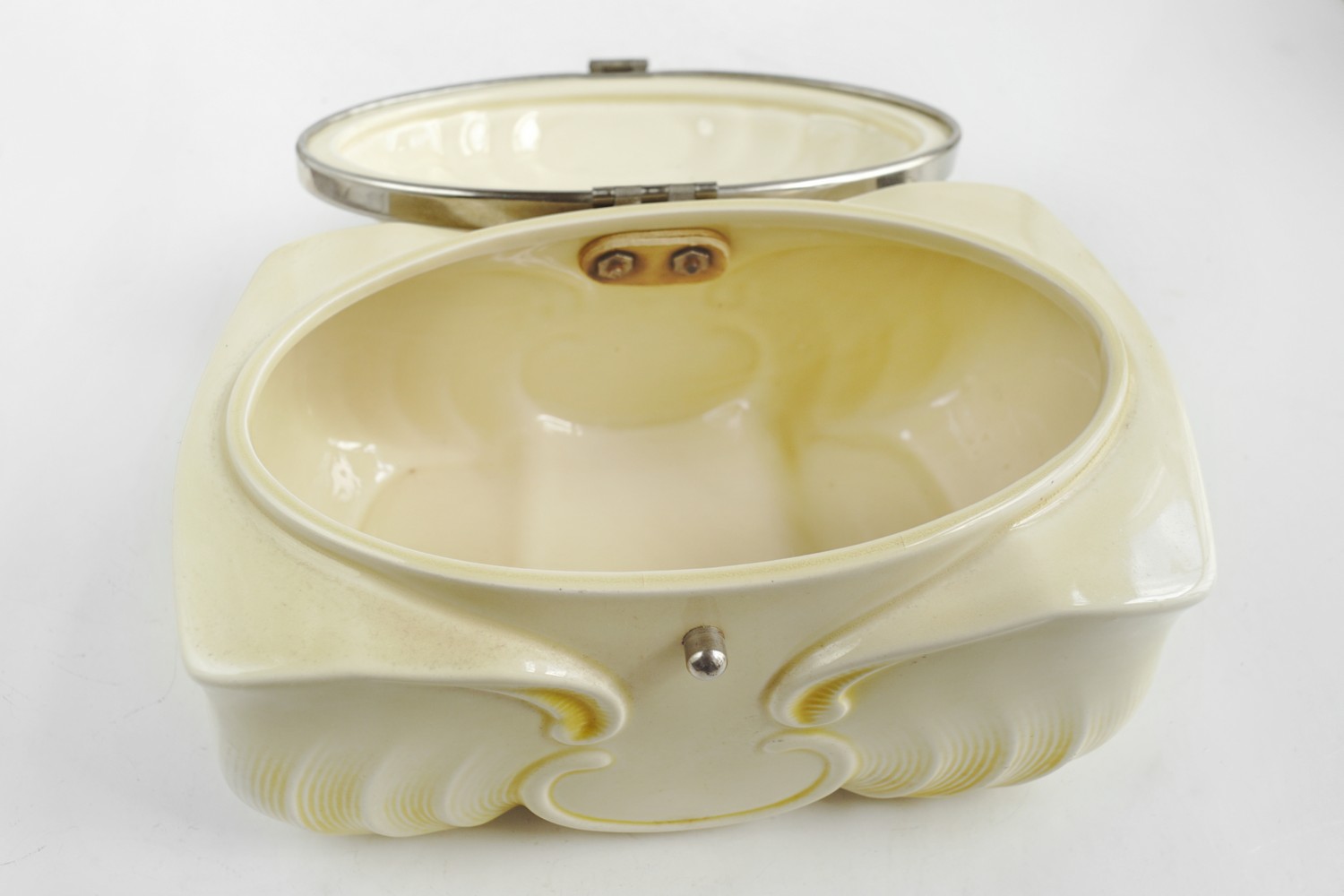 Keksdose antik Deckeldose gelb creme Vorratsdose Art Deco Original