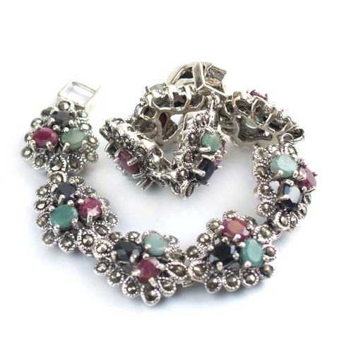 Armband 925 Silber echte Edelsteine Schmuck Rubin Smaragd handgefertigt 925 Silber Armband Rubin Smaragd Saphir