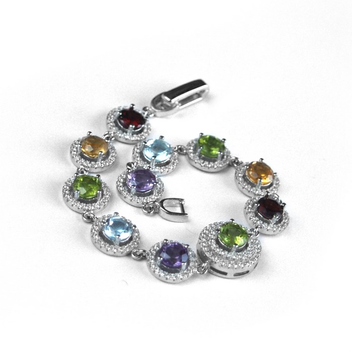 Armband Silber 925 Damenarmband Multicolor Edelsteine Amethyst, Granat, Peridot, Citrin, Topas, Zirkonia Armband 925 Silber handgefertigt Schmuck Edelsteine