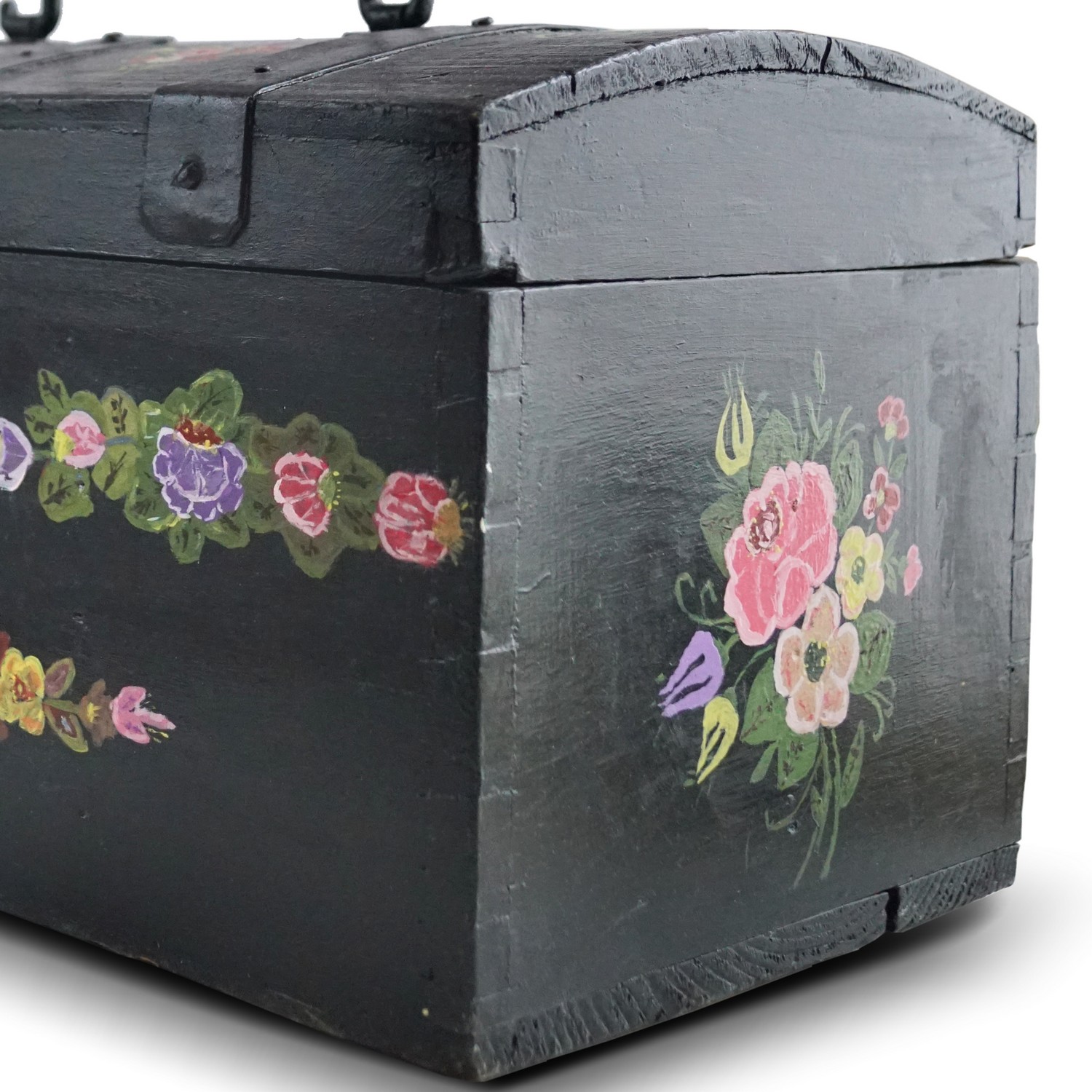 Truhe Bauerntruhe klein bemalt Griff antik