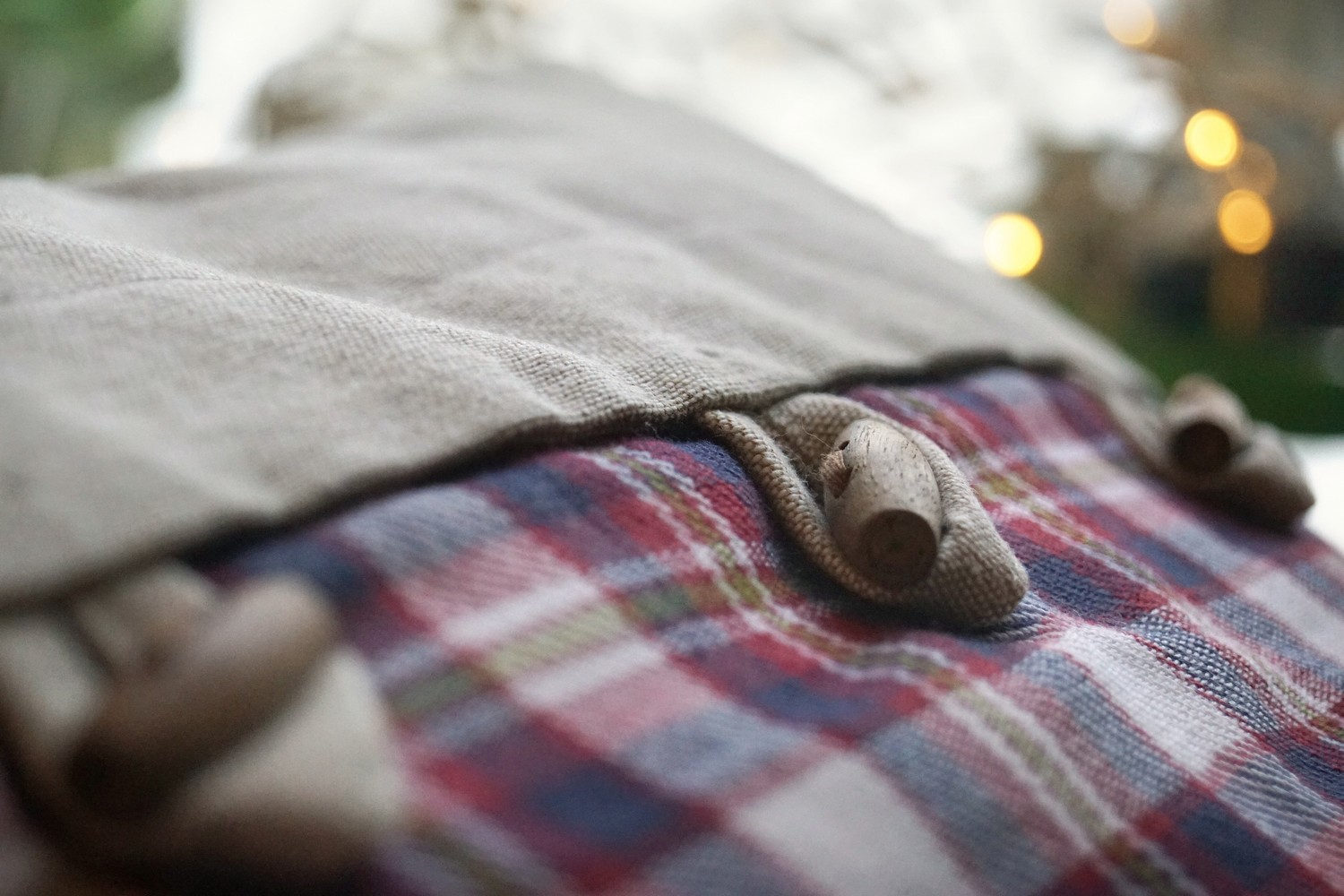 Polsterhülle Clayre & Eef Kissenhülle Leinen Kissen Landhausstil Karo Knopf