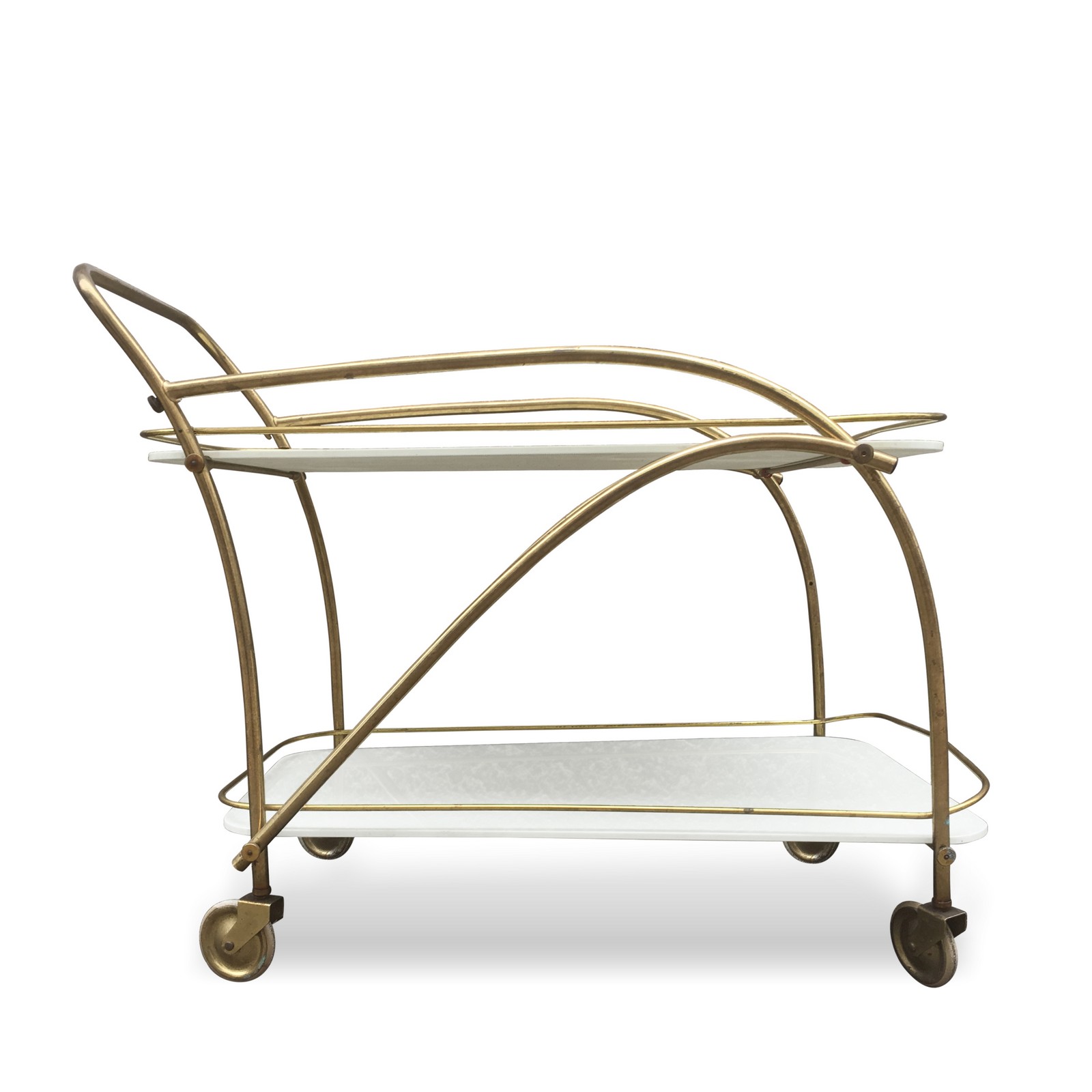 Vintage Serviertisch Retro Servierwagen Midcentury Tisch Glas Servierwagen Vintage 50er-Jahre MidCentury weiß Messing