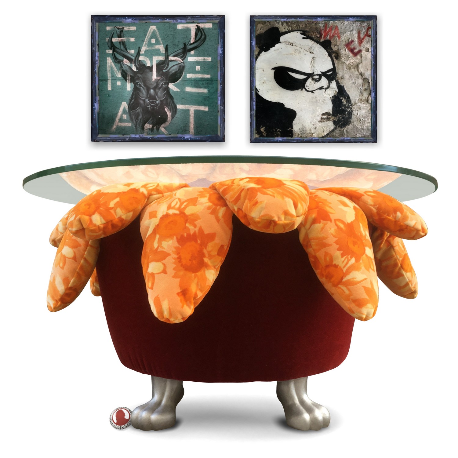 BRETZ Tisch SUNNY Couchtisch Sonnenblume rot orange Tatzenbeine Mohair Bretz Sunny Couchtisch Sonnenblume