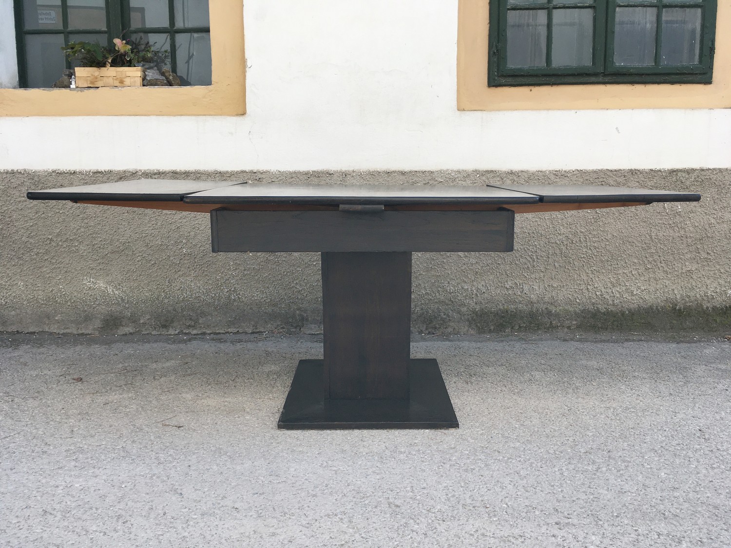 Tisch Jugendstil Esstisch ausziehbar Stempeltisch Speisetisch schwarz antik