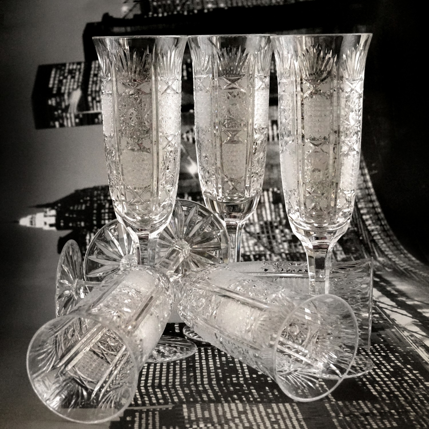 Sektgläser Bleikristall Gläser hoch Champagnerflöten Vintage geschilffen