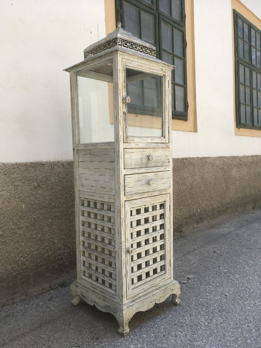 Laternenschrank groß creme Shabby Chic Landhausstil Holz Vitrine