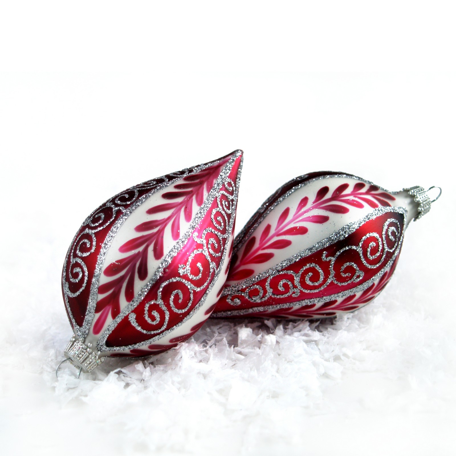 Christbaumkugel Tropfen Glas rot creme Glitter groß Lauscha Lauscha Glastropfen