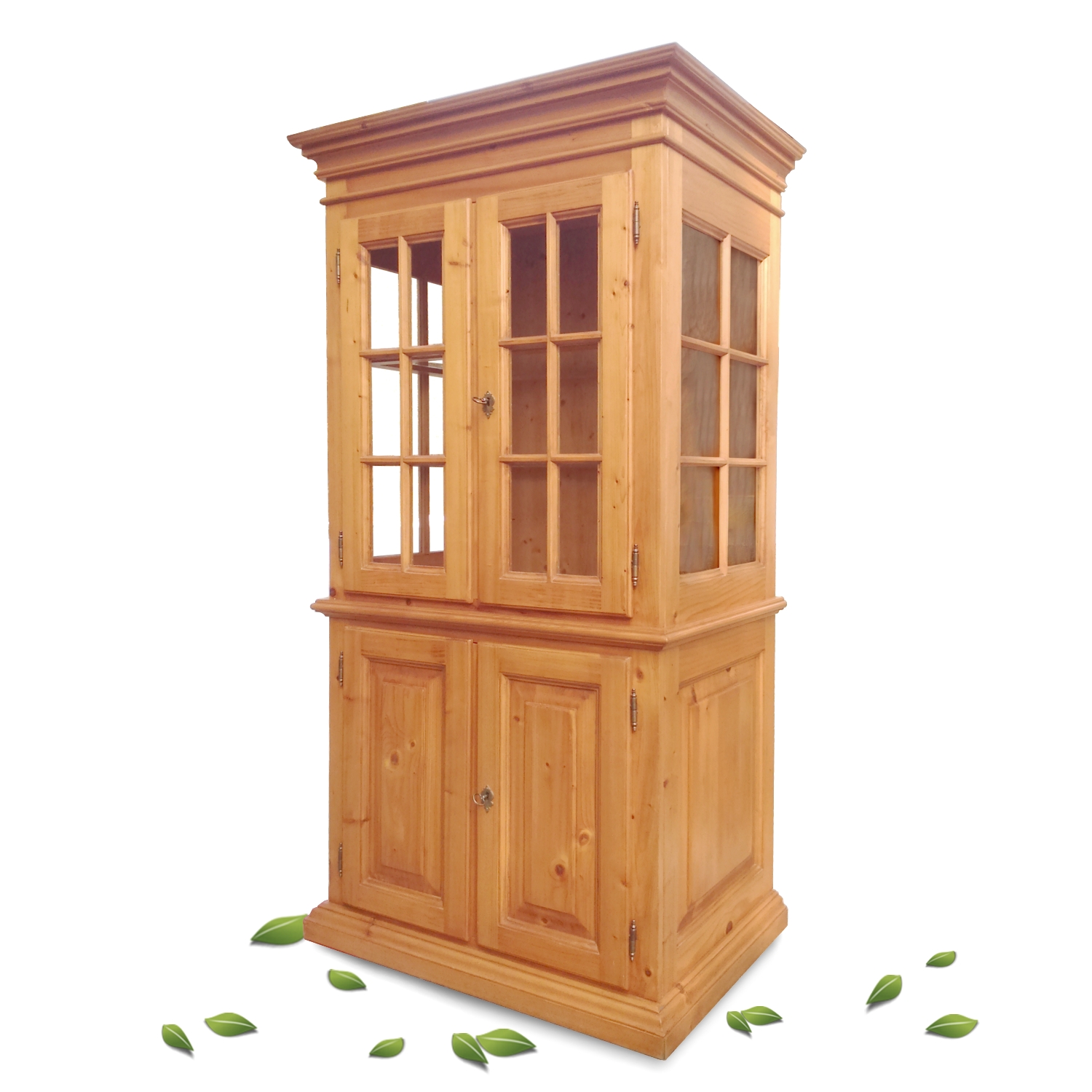 Landhausstil Geschirrschrank Antikstil Vitrine Weichholz Top-Zustand Bauernschrank Naturholz Vitrine Möbel Antikstil