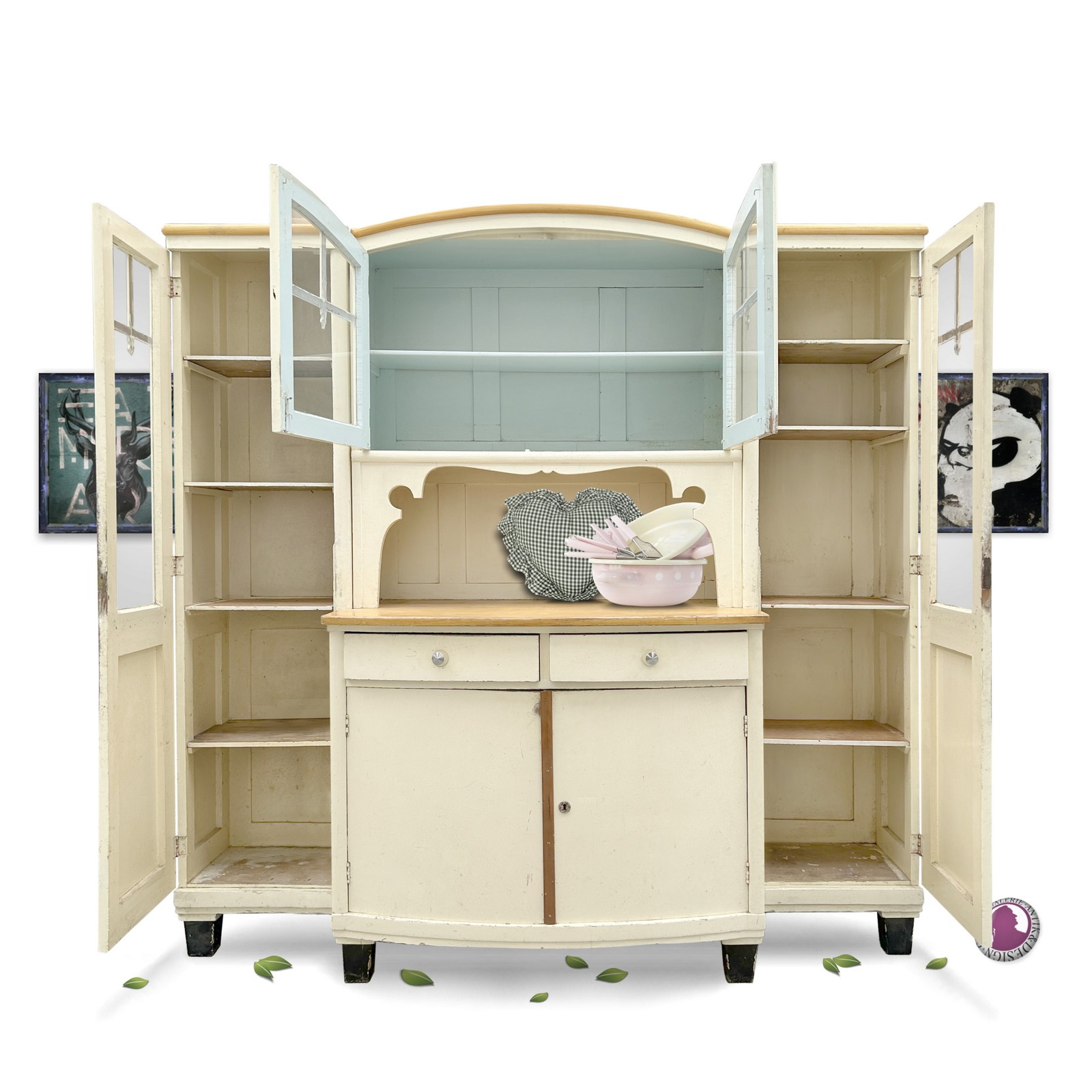 Küchenschrank Vintage creme Massivholz um 1930 Vorratsschrank antik Küchenschrank Vintage creme Massivholz um 1930 Vorratsschrank