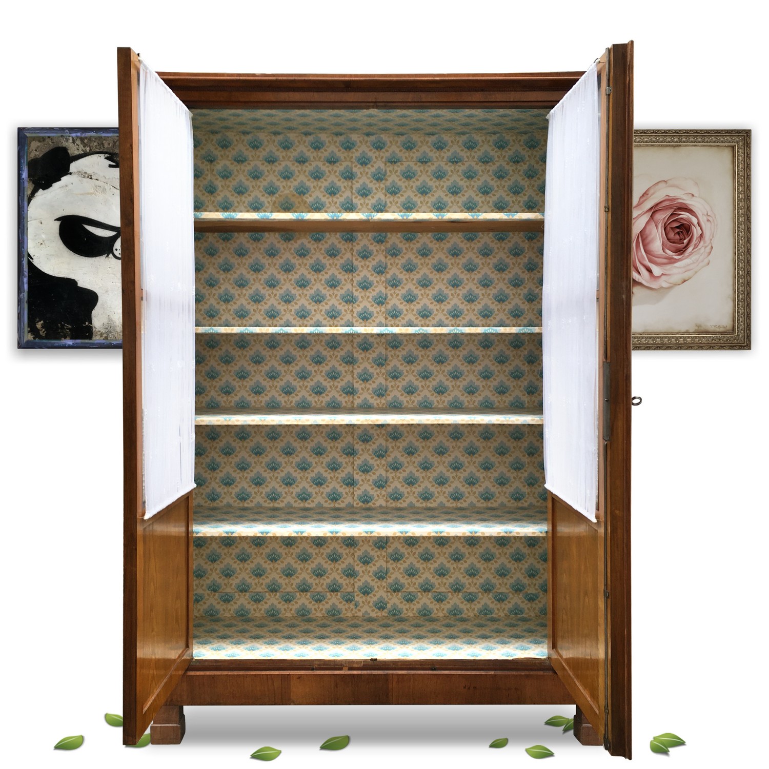 Bücherschrank Vitrinenschrank antik Schrank Biedermeier Nussholzfurnier